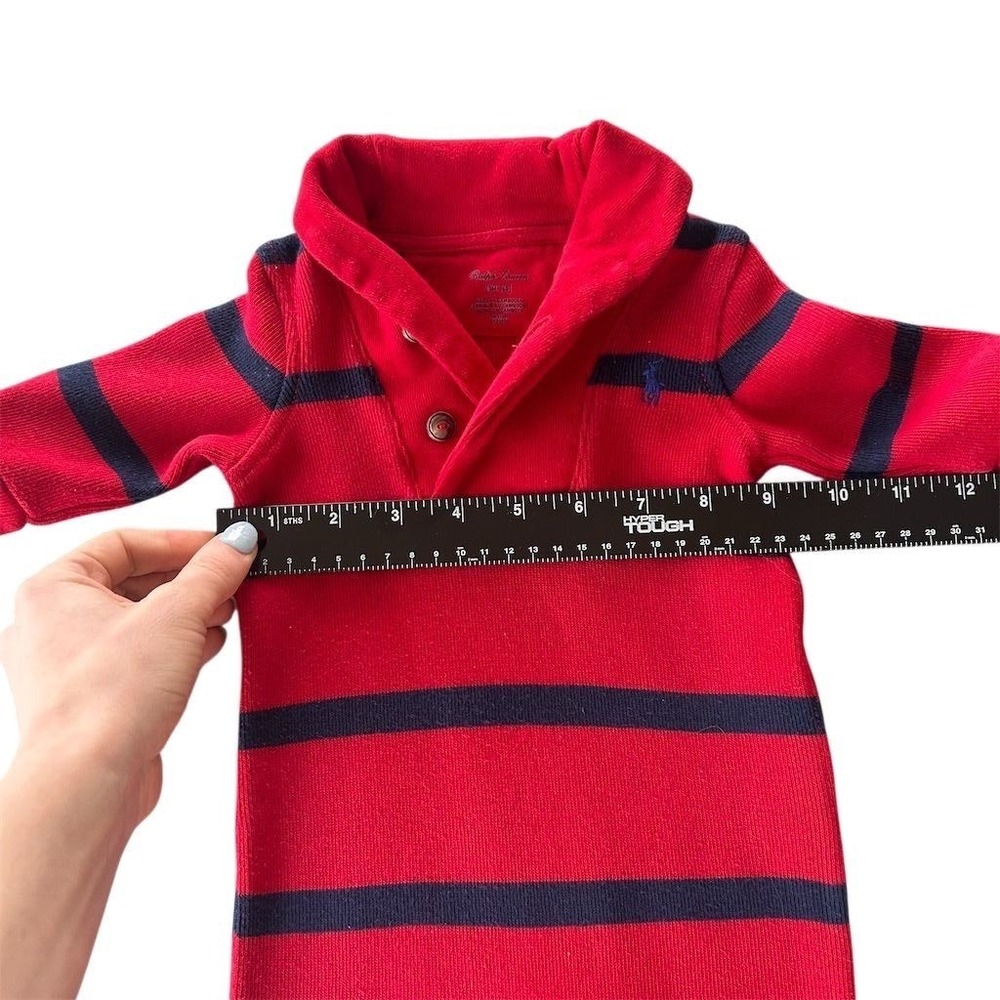 Ralph Lauren Baby Red Navy Striped Footed Pajama Onesie Collar Logo 3M 60 - Picture 6 of 8